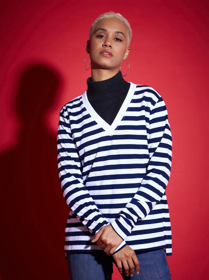 Navy & White Striped Sweater
