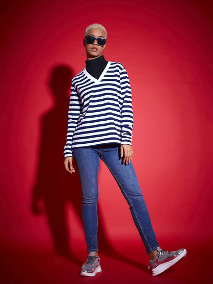 Navy & White Striped Sweater