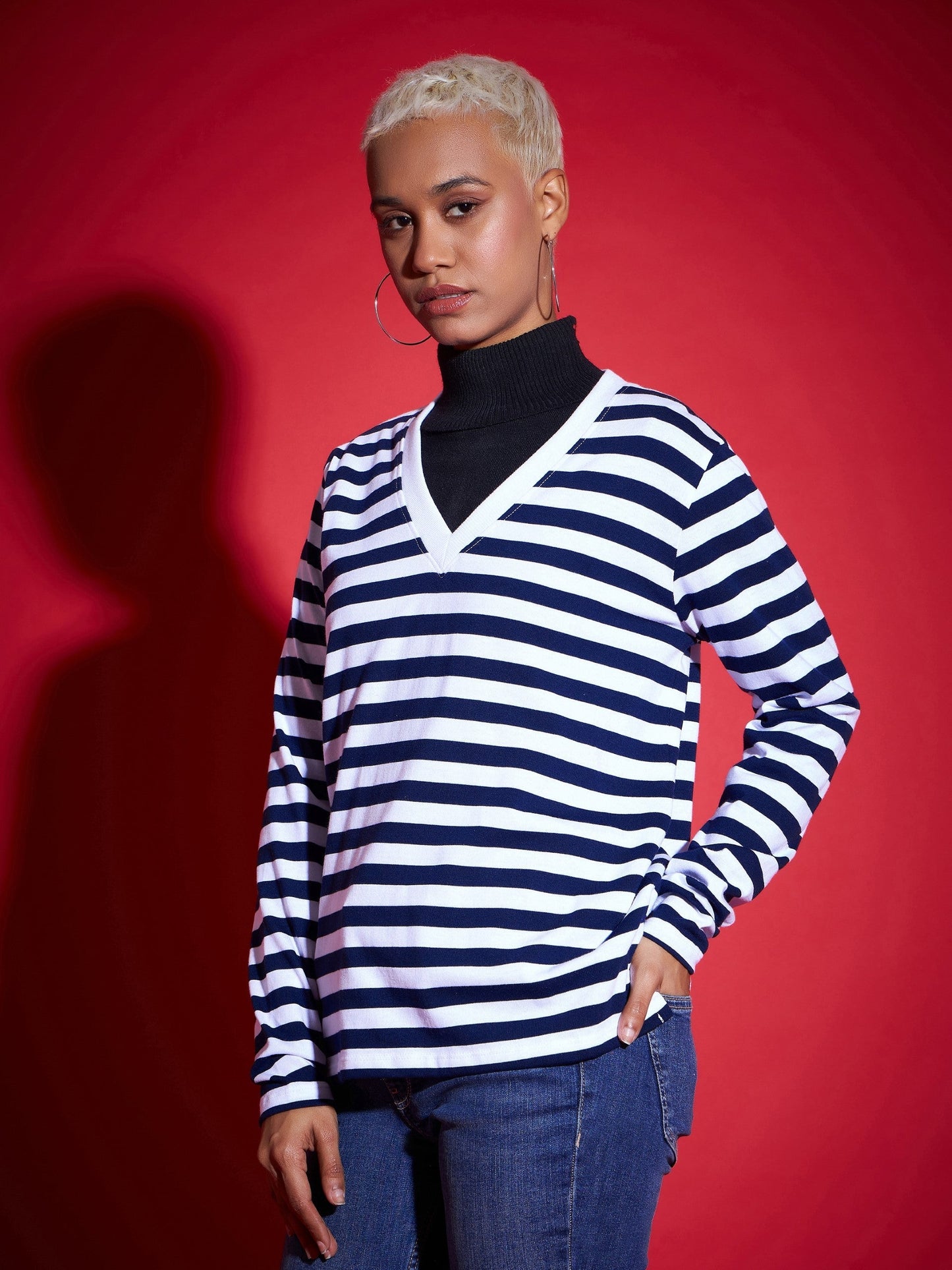 Navy & White Striped Sweater