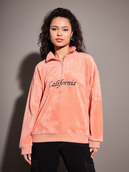 Pink Fur CALIFORNIA Embroidered High Neck Sweatshirt