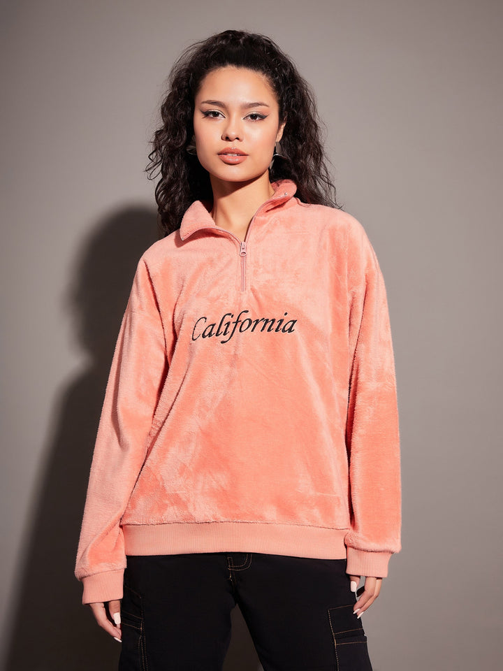 Pink Fur CALIFORNIA Embroidered High Neck Sweatshirt