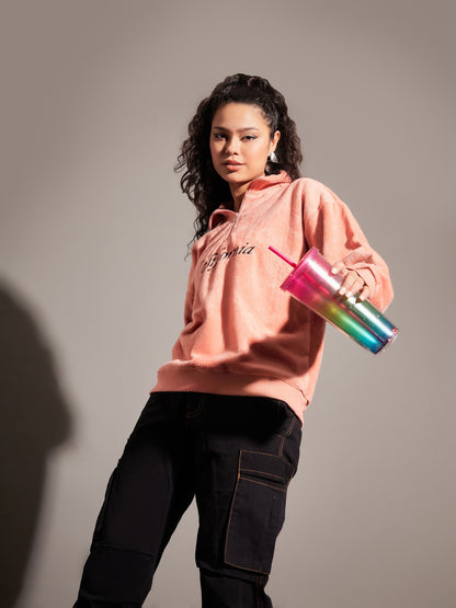 Pink Fur CALIFORNIA Embroidered High Neck Sweatshirt