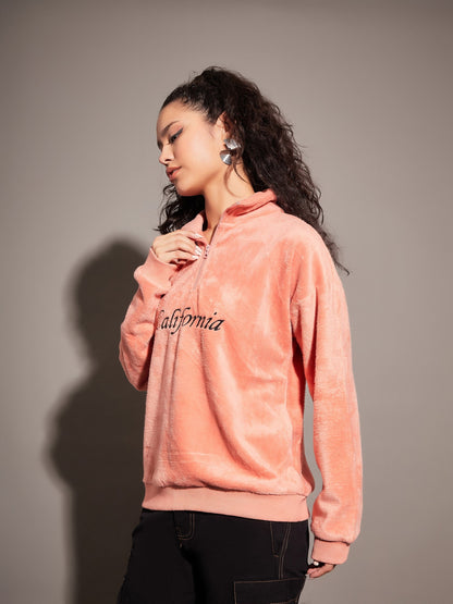 Pink Fur CALIFORNIA Embroidered High Neck Sweatshirt