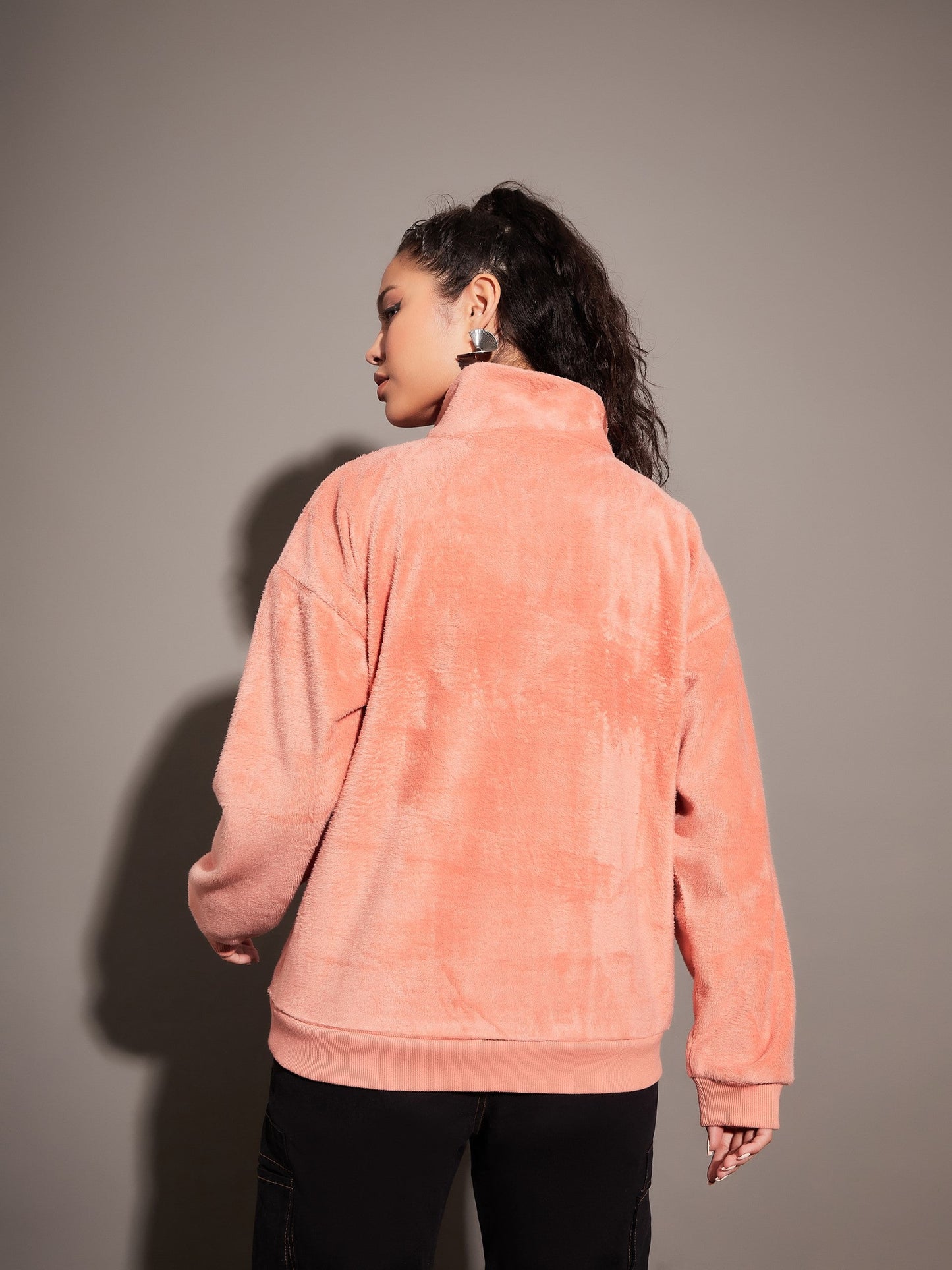 Pink Fur CALIFORNIA Embroidered High Neck Sweatshirt
