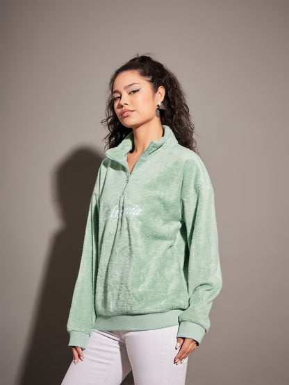 Green Fur CALIFORNIA Embroidered High Neck Sweatshirt