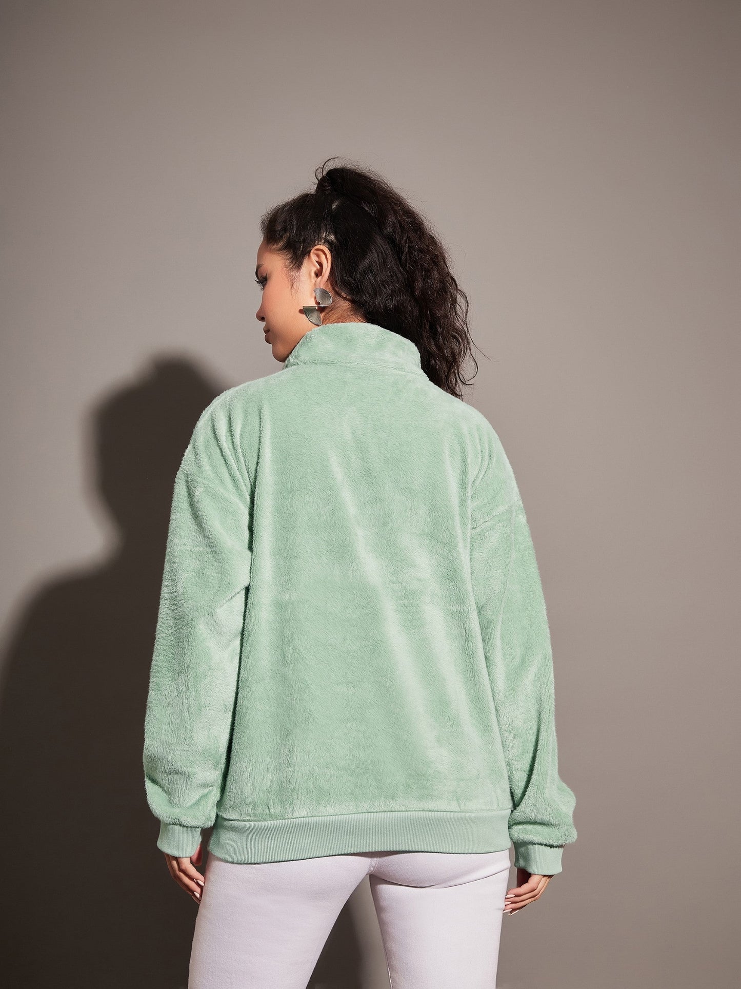 Green Fur CALIFORNIA Embroidered High Neck Sweatshirt