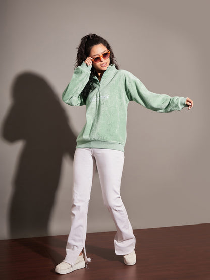 Green Fur CALIFORNIA Embroidered High Neck Sweatshirt