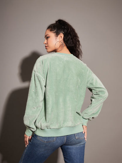 Sea Green Fur Pearl Sweatshirt