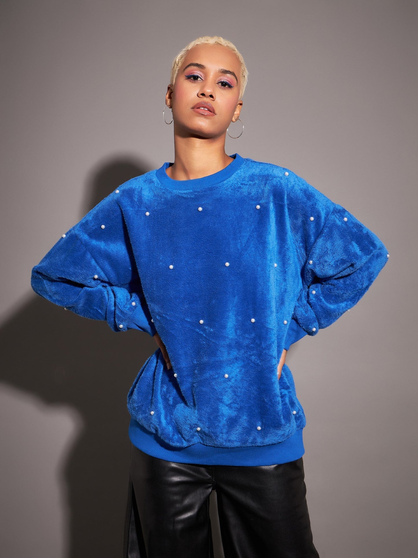 Royal Blue Fur Pearl Sweatshirt