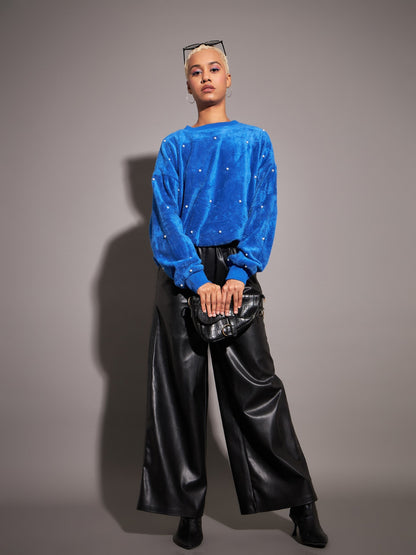 Royal Blue Fur Pearl Sweatshirt