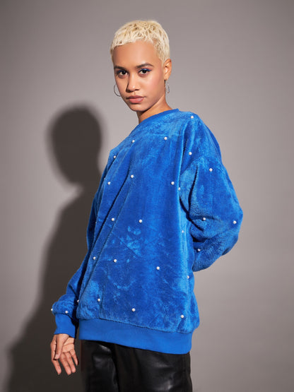 Royal Blue Fur Pearl Sweatshirt