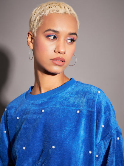 Royal Blue Fur Pearl Sweatshirt