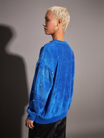 Royal Blue Fur Pearl Sweatshirt