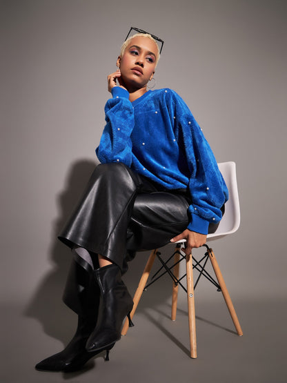 Royal Blue Fur Pearl Sweatshirt