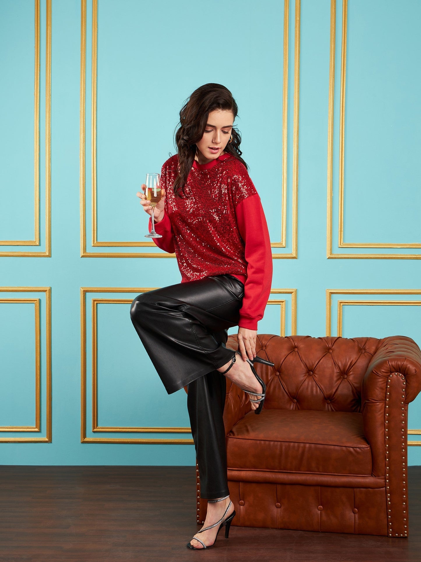 Red Sequin Oversized Sweatshirt
