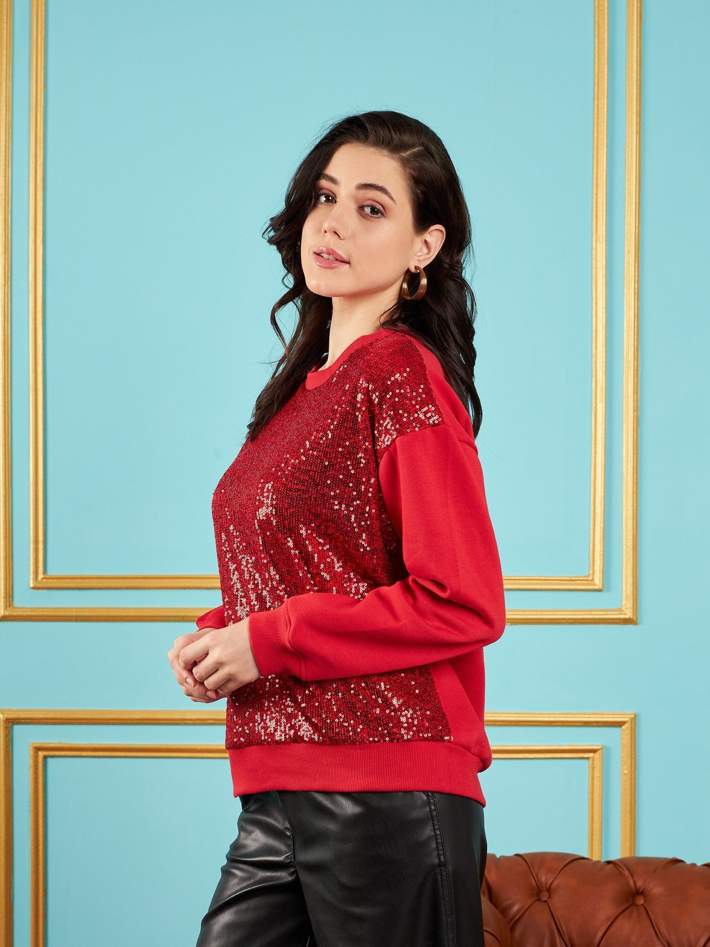 Red Sequin Oversized Sweatshirt