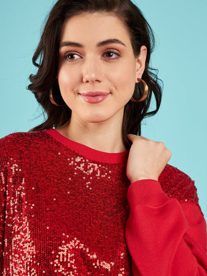 Red Sequin Oversized Sweatshirt