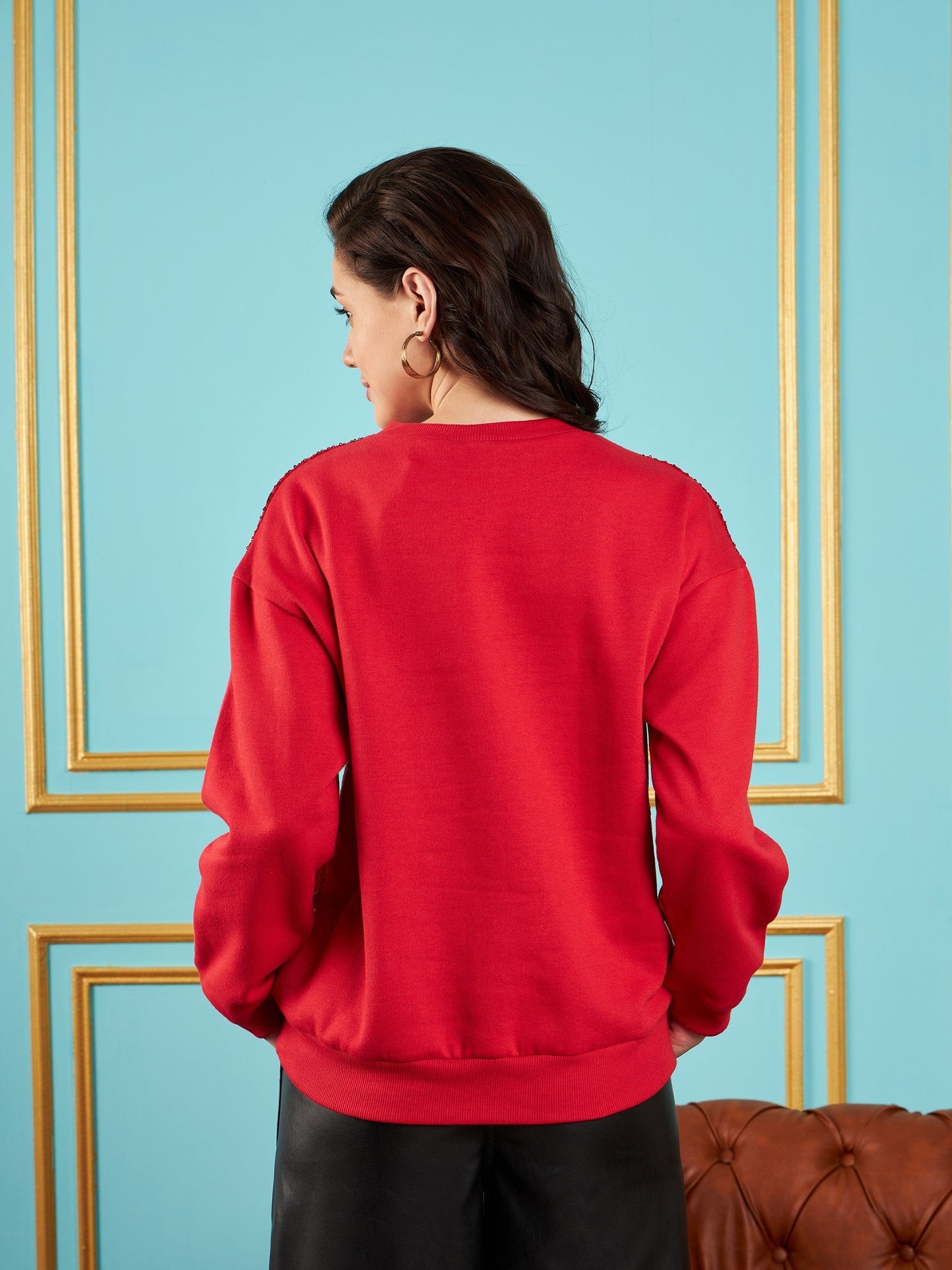 Red Sequin Oversized Sweatshirt