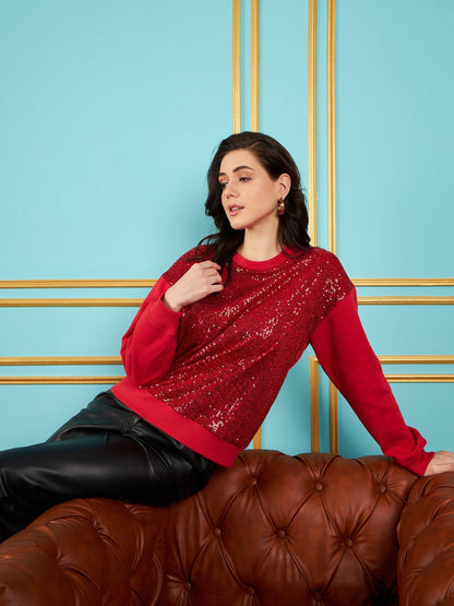 Red Sequin Oversized Sweatshirt