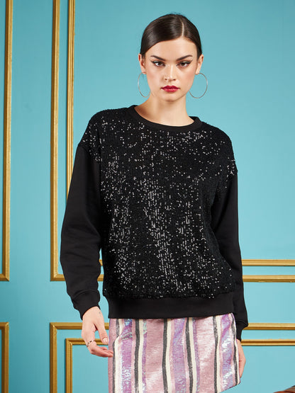 Black Sequin Oversized Sweatshirt