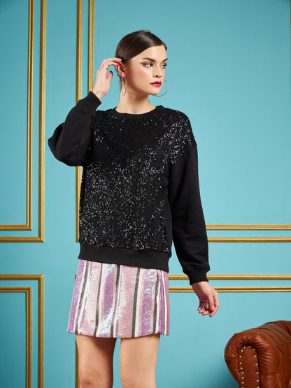 Black Sequin Oversized Sweatshirt