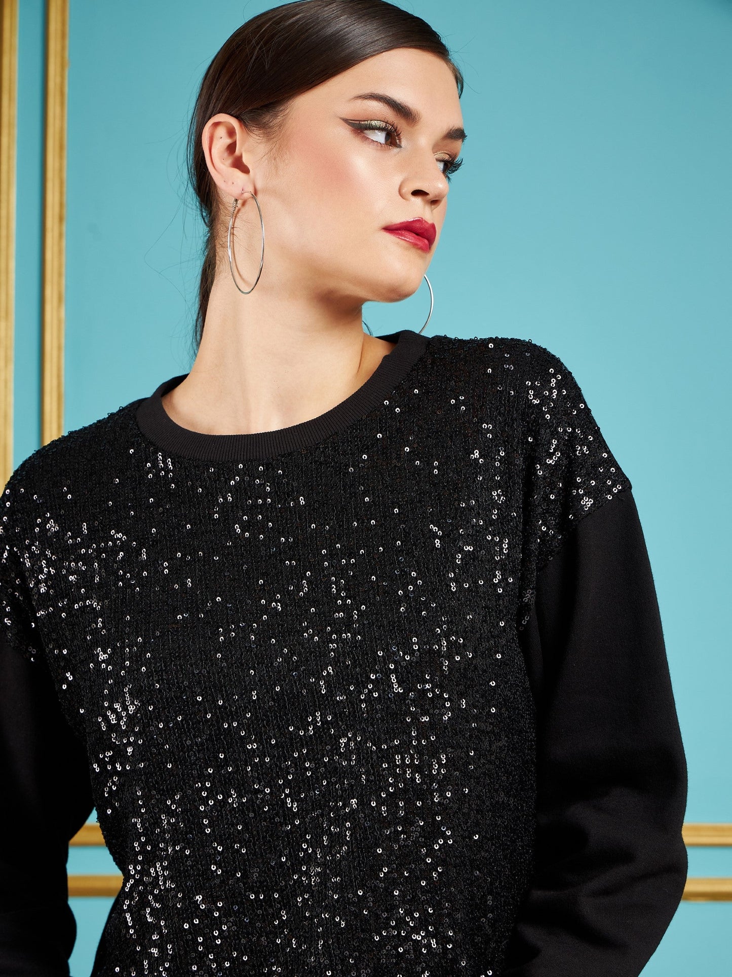 Black Sequin Oversized Sweatshirt