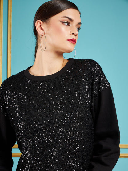 Black Sequin Oversized Sweatshirt