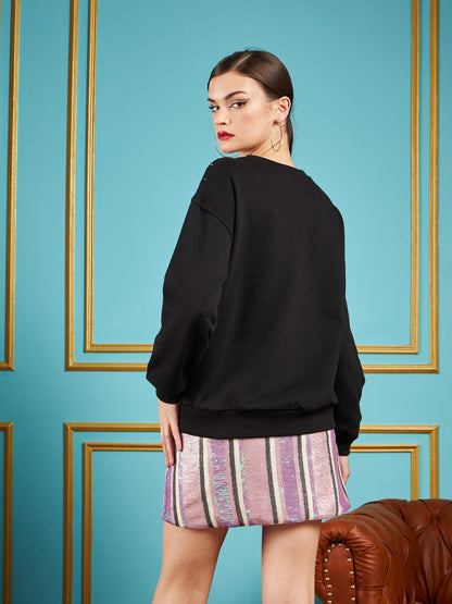 Black Sequin Oversized Sweatshirt