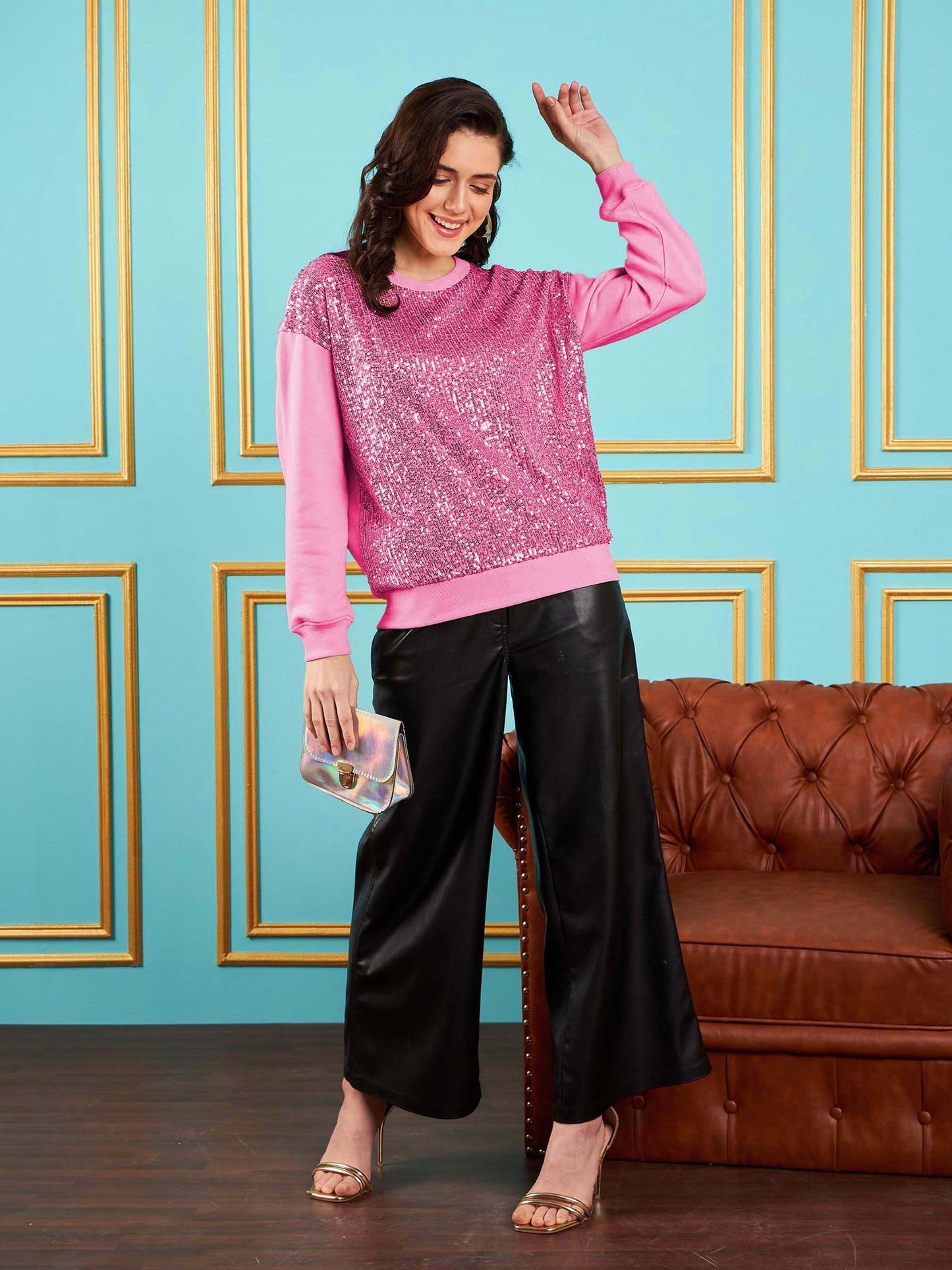 Pink Sequin Oversized Sweatshirt