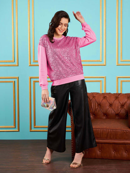Pink Sequin Oversized Sweatshirt