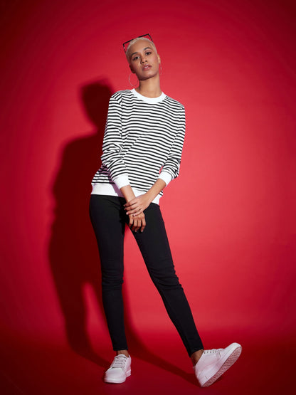 Black & White Striped Fleece Sweatshirt