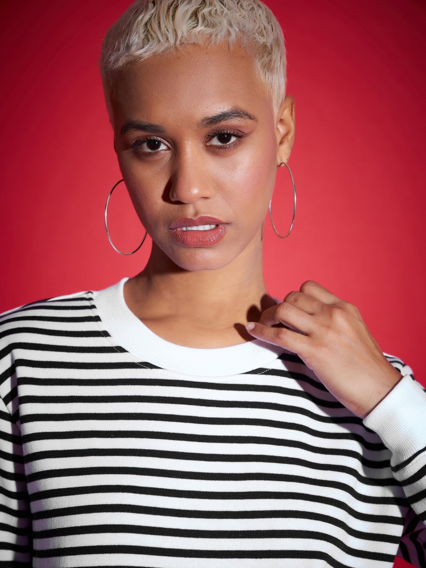 Black & White Striped Fleece Sweatshirt