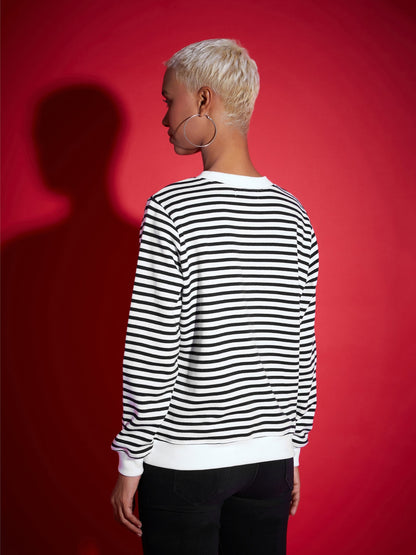 Black & White Striped Fleece Sweatshirt
