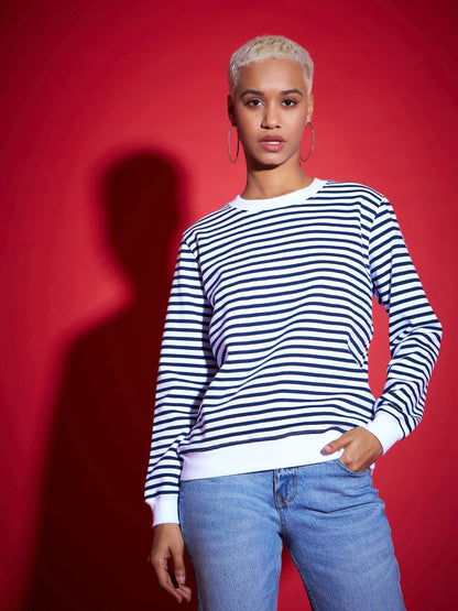 Navy & White Striped Fleece Sweatshirt