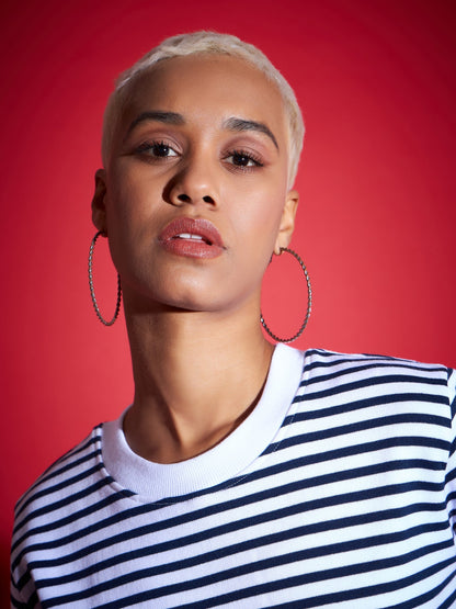 Navy & White Striped Fleece Sweatshirt
