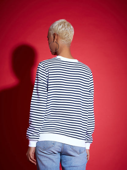 Navy & White Striped Fleece Sweatshirt