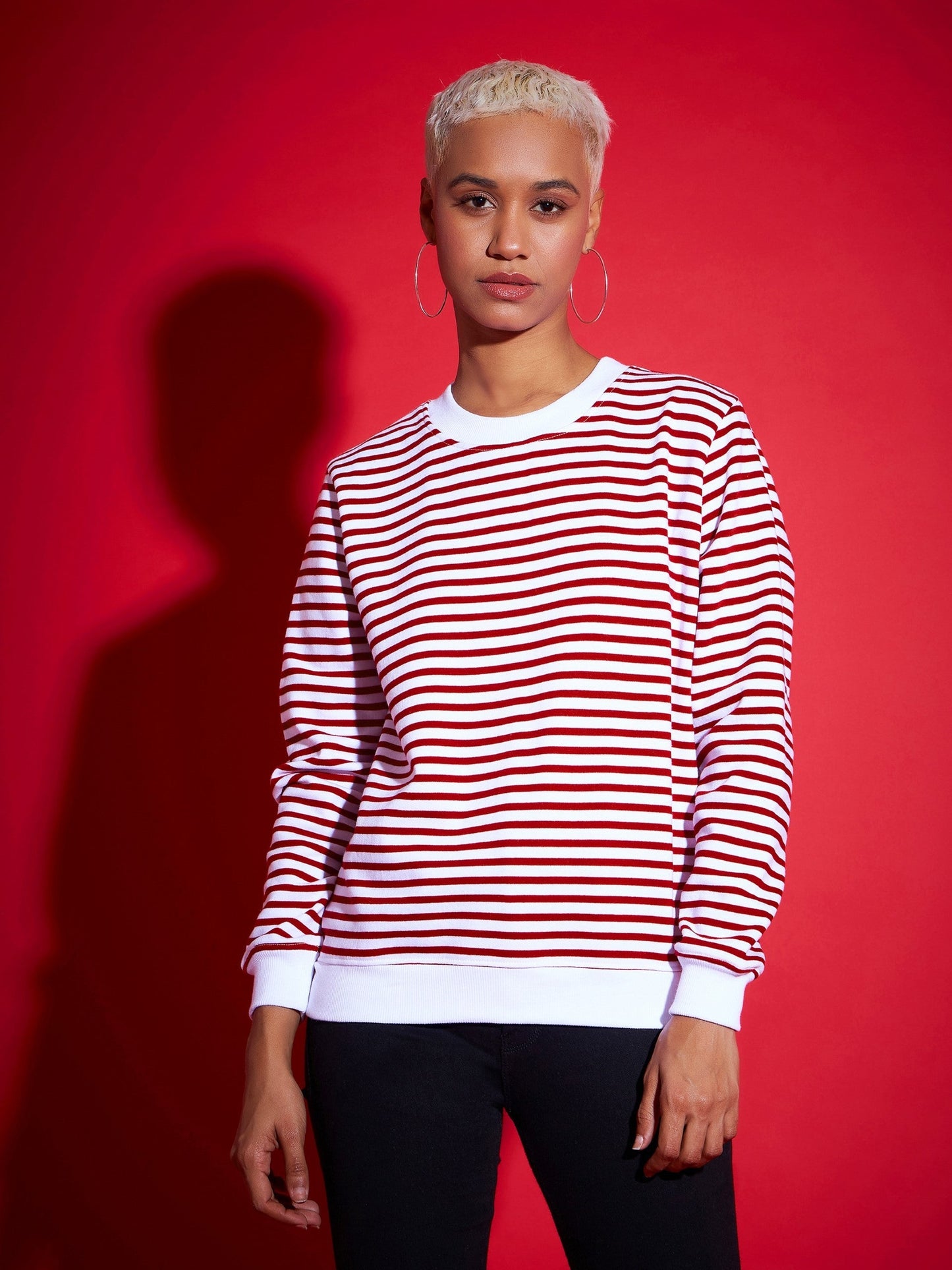 Red & White Striped Fleece Sweatshirt
