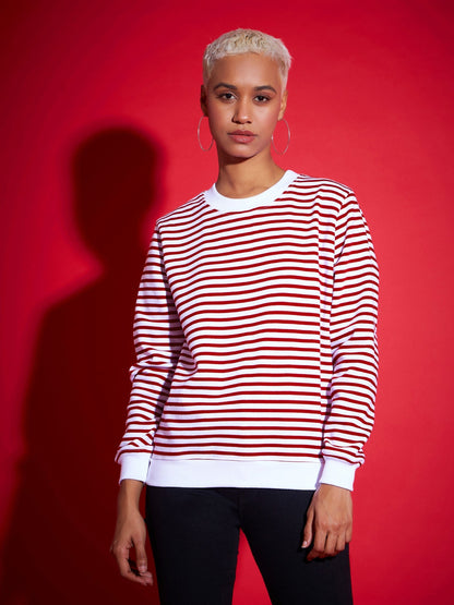Red & White Striped Fleece Sweatshirt