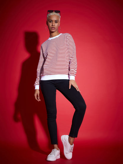 Red & White Striped Fleece Sweatshirt