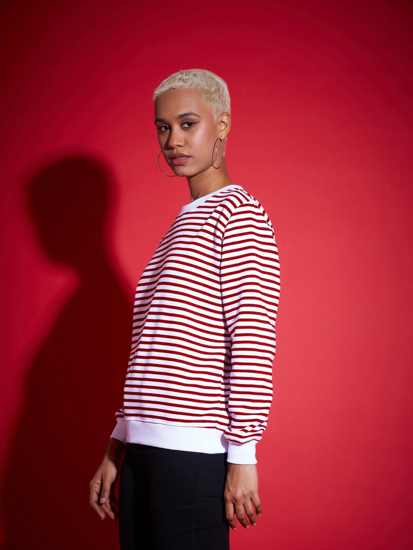Red & White Striped Fleece Sweatshirt