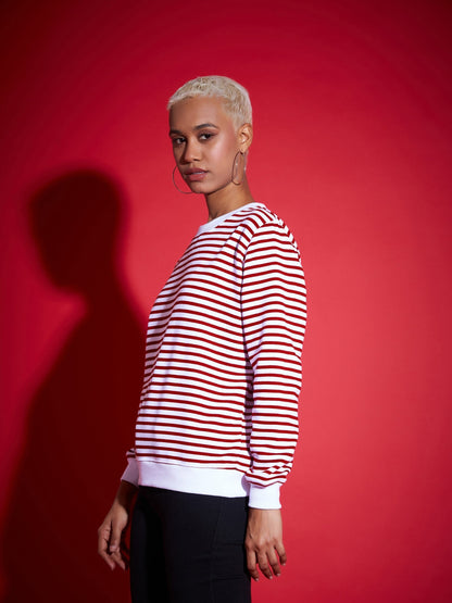 Red & White Striped Fleece Sweatshirt
