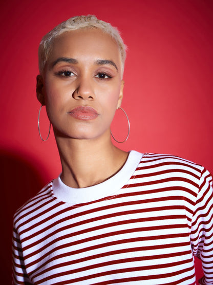 Red & White Striped Fleece Sweatshirt