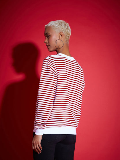Red & White Striped Fleece Sweatshirt