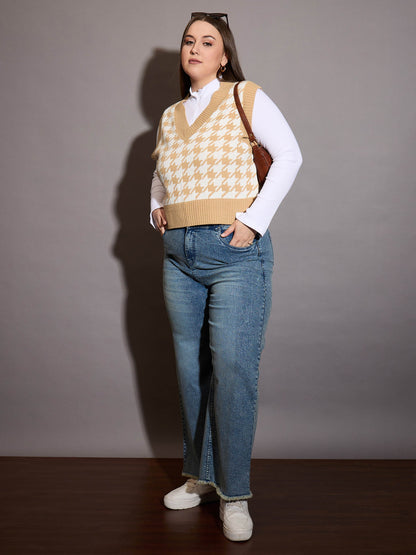 Brown Houndstooth V-Neck Sweater Vest
