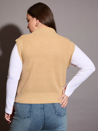 Brown Houndstooth V-Neck Sweater Vest