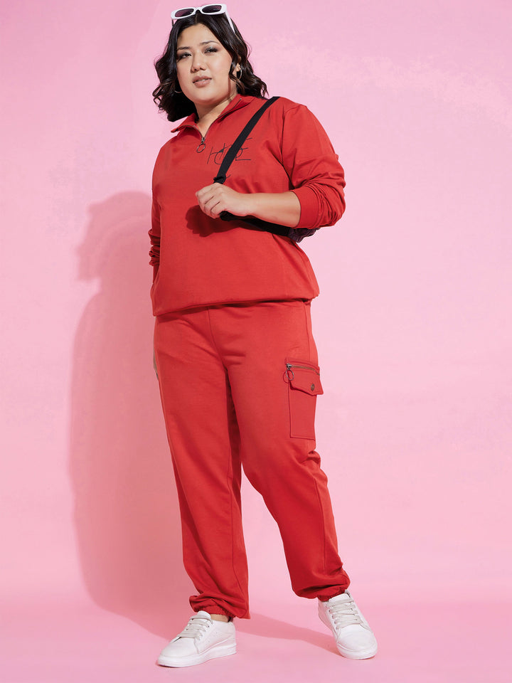 Women Red Fleece Hope Zipper Sweatshirt
