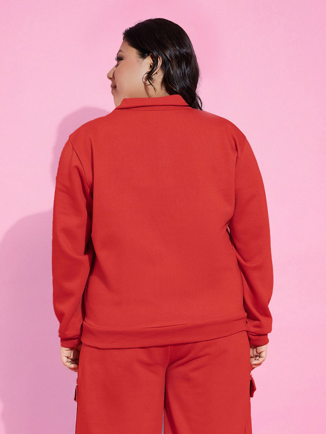 Women Red Fleece Hope Zipper Sweatshirt