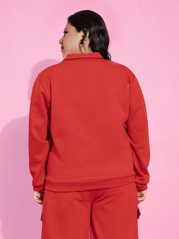 Women Red Fleece Hope Zipper Sweatshirt