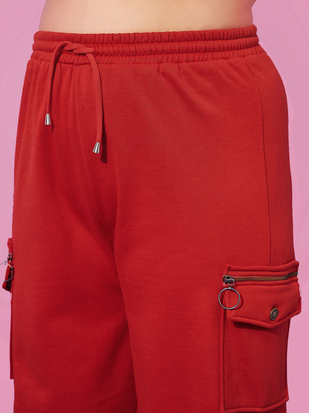 Women Red Fleece Hope Zipper Sweatshirt With Joggers