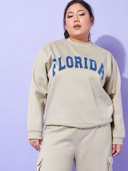 Plus size women's Grey Polycotton Grey Fleece Florida Sweatshirt by Sassafras Curve for wholesale buyers, boutiques, resellers and bulk orders from